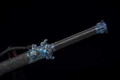 ying lou studio high manganese steel tang dao electric blue blade dragon leather saya 07
