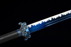 ying lou studio high manganese steel tang dao electric blue blade dragon leather saya 08