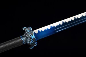 ying lou studio high manganese steel tang dao electric blue blade dragon leather saya 08