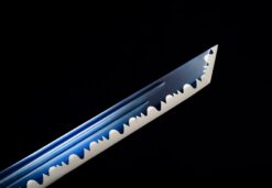 ying lou studio high manganese steel tang dao electric blue blade dragon leather saya 09