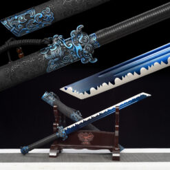 ying lou studio high manganese steel tang dao electric blue blade dragon leather saya main