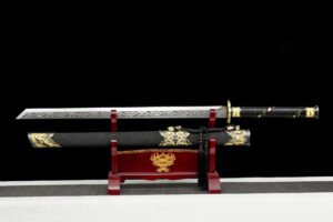 imperial golden dragon high manganese steel tang dao sword engraved blade dragon leather saya battle ready 01