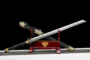 imperial golden dragon high manganese steel tang dao sword engraved blade dragon leather saya battle ready 02