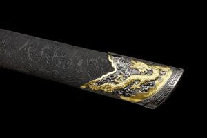 imperial golden dragon high manganese steel tang dao sword engraved blade dragon leather saya battle ready 04