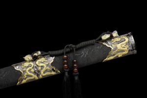 imperial golden dragon high manganese steel tang dao sword engraved blade dragon leather saya battle ready 05