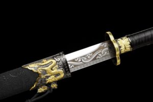 imperial golden dragon high manganese steel tang dao sword engraved blade dragon leather saya battle ready 07