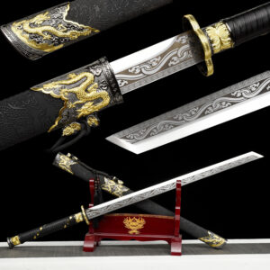 imperial golden dragon high manganese steel tang dao sword engraved blade dragon leather saya battle ready main