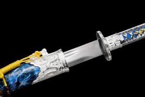 meteor lightning high manganese steel tang dao blue scabbard dragon fittings 05